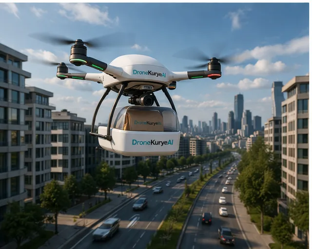 Drone şehir üzerinde uçuyor